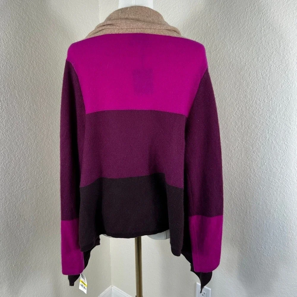 NWT Charter Club Cashmere Wrap Women M Pink Colorblock Poncho Sweater Shawl Coat